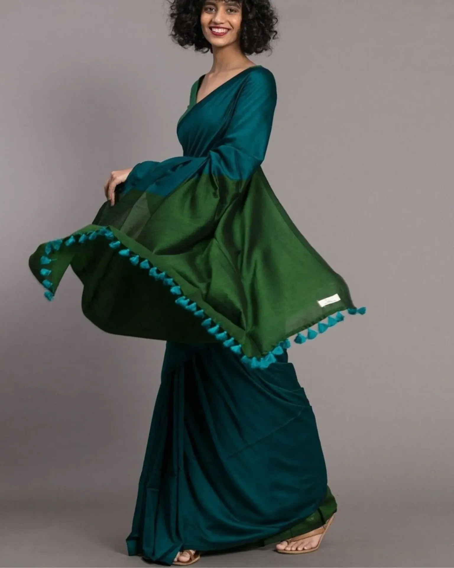 Firozi & Green Cotton Silk Saree