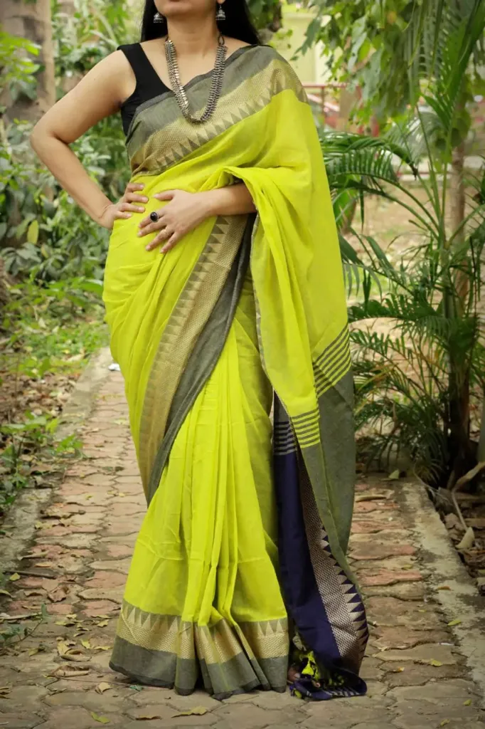 Lemon & Blue Bengal Cotton Saree