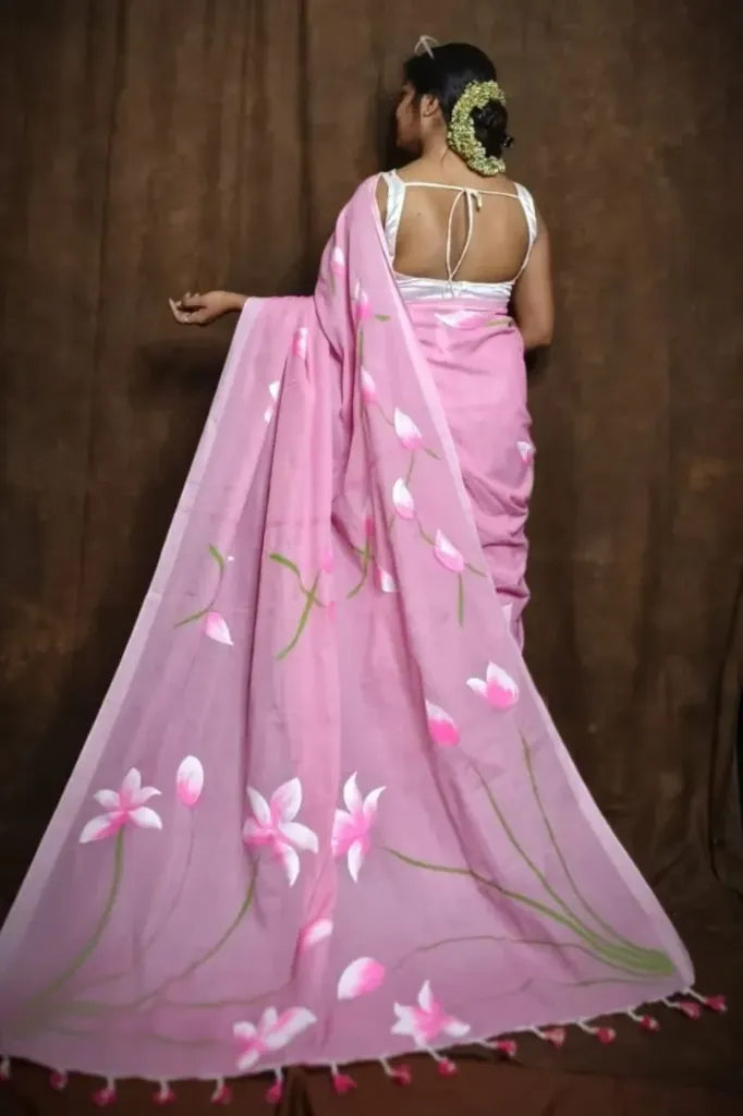 Light Pink Lotus Handprint Saree